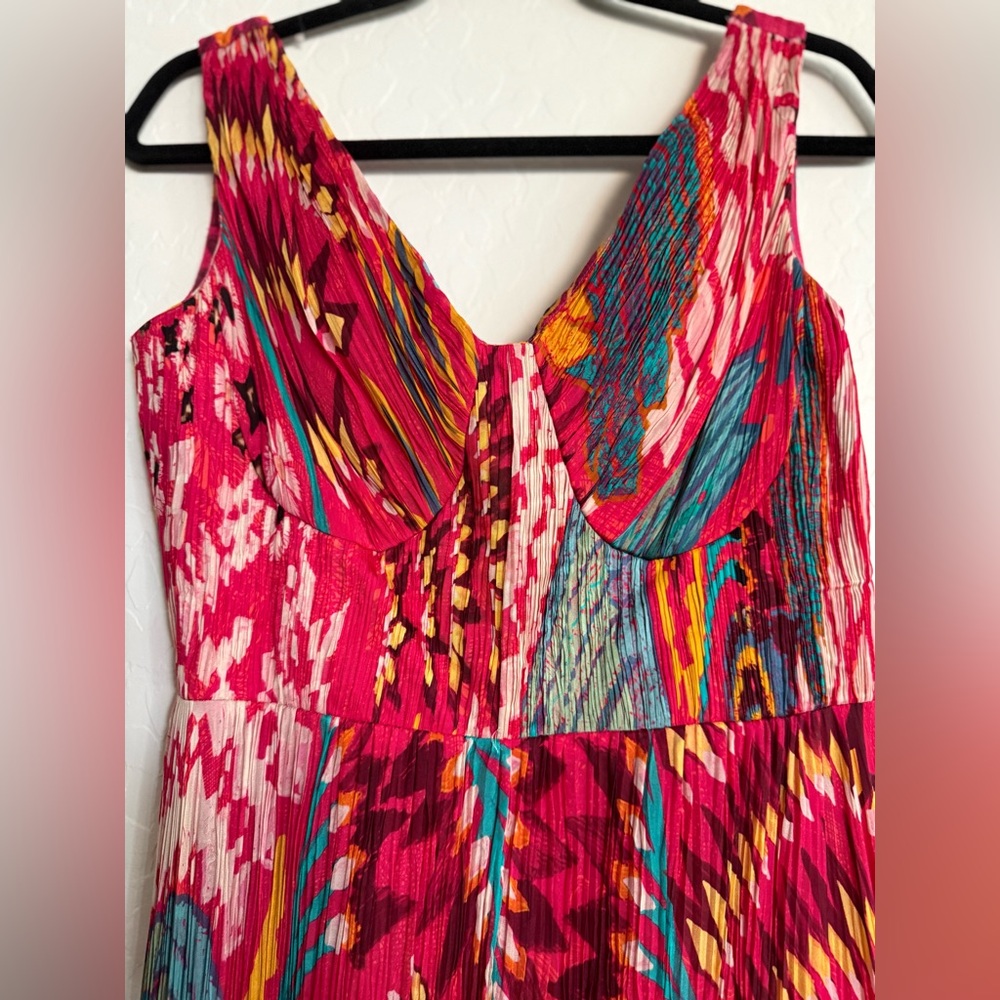 SAAKSHA & KINNI Hand Pleated Silk Bustier Dress Multicolor Ikat Maxi RARE - Med